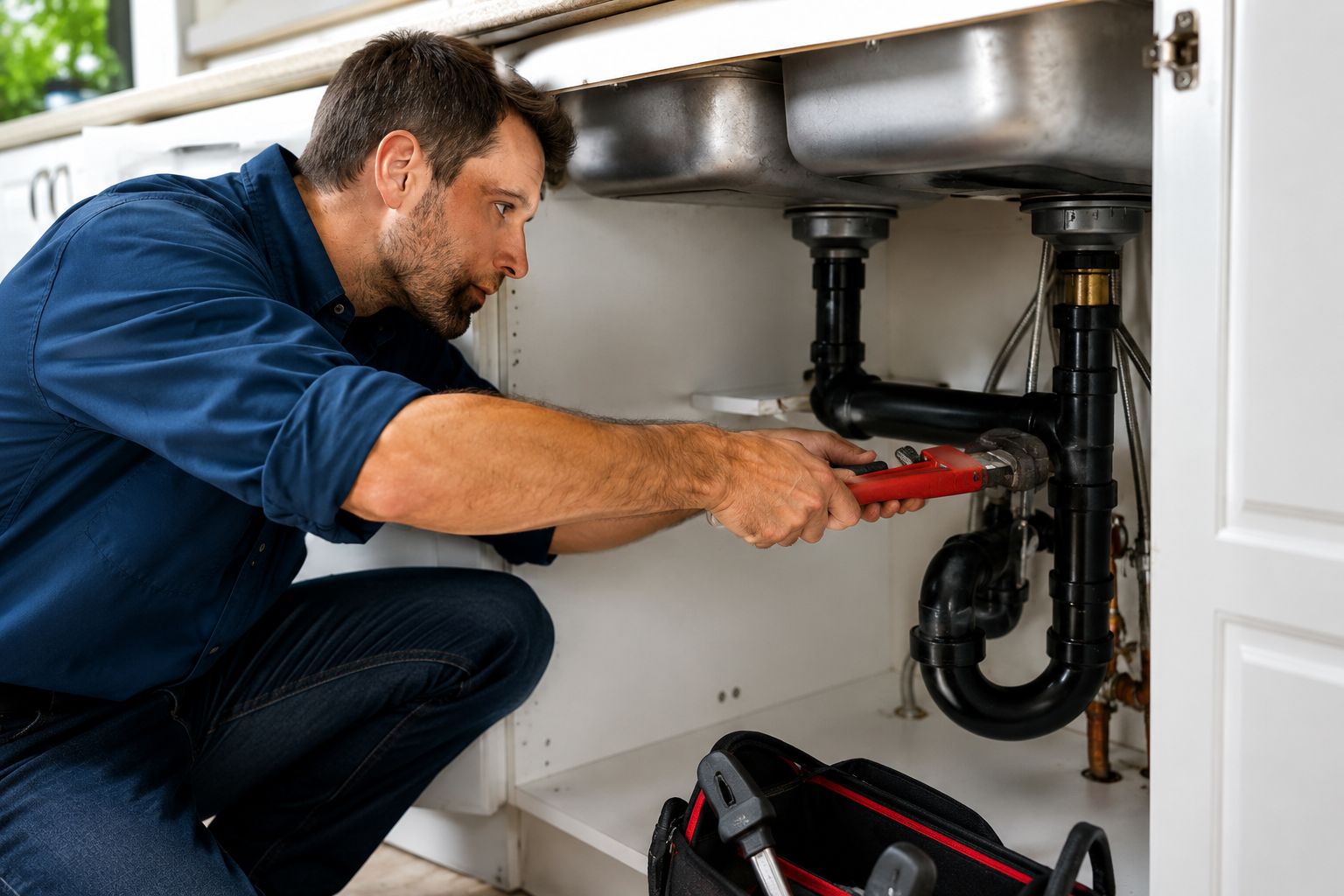Plumbing technician on the job
