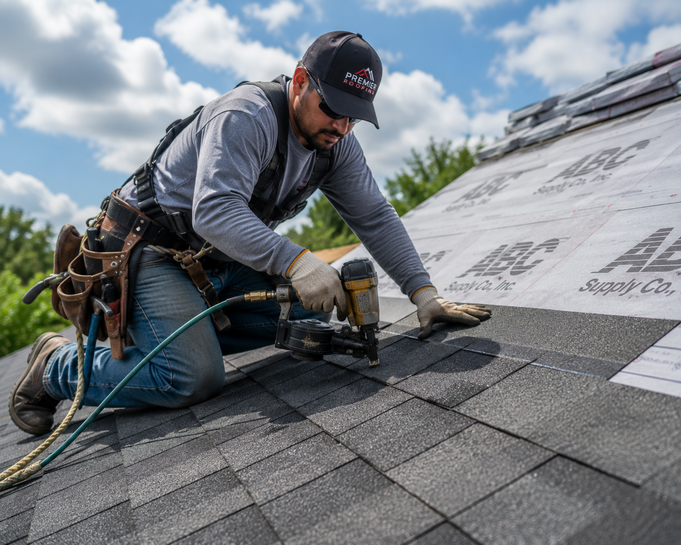 Roofing technician on the job